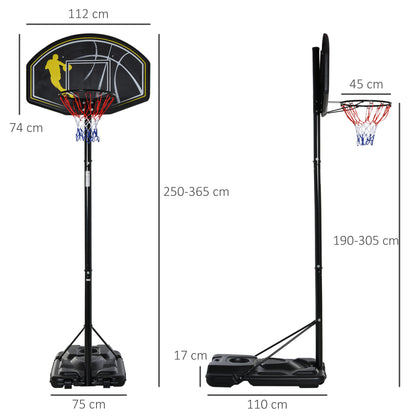 HOMCOM Fully Adjustable Free Standing Portable Basketball Stand Garage Net Hoop Backboard Outdoor Adult Senior Sports Fun Games w/ Wheels