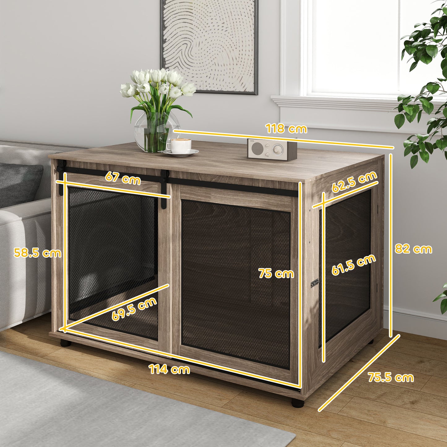 PawHut Dog Crate Furniture with Sliding Door for XL Dogs, Brown