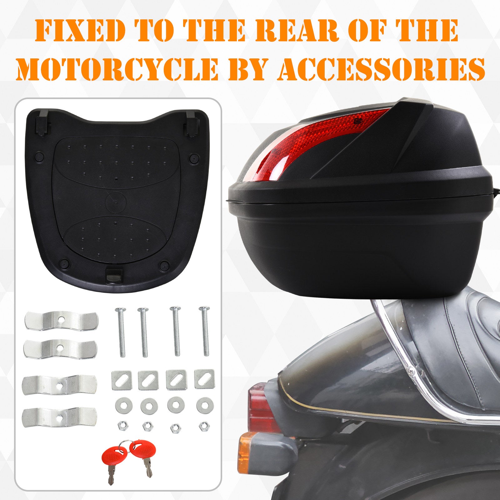 HOMCOM 48L Motorcycle Trunk Travel Luggage Storage Box Accessory Modern Tough Style - Black