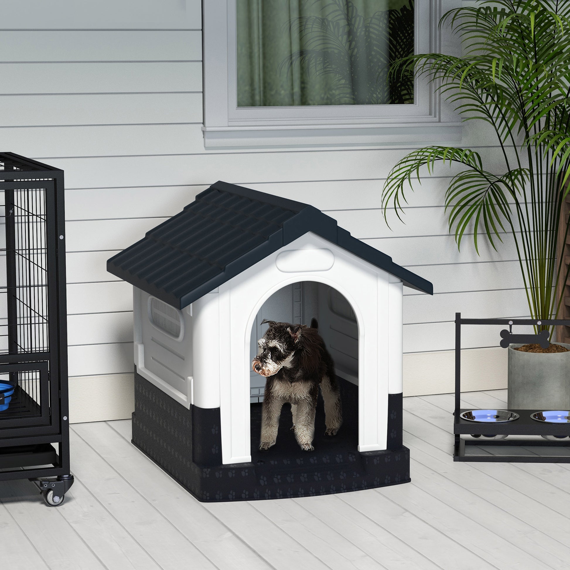 PawHut Plastic Dog Kennel with Windows, for Garden Patio