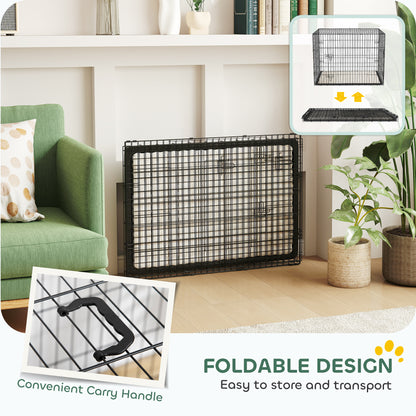 PawHut Foldable Dog Crate with 2 Doors with Tray, Soft Cushion, for Large Medium Dogs, 91 x 62 x 68, Black