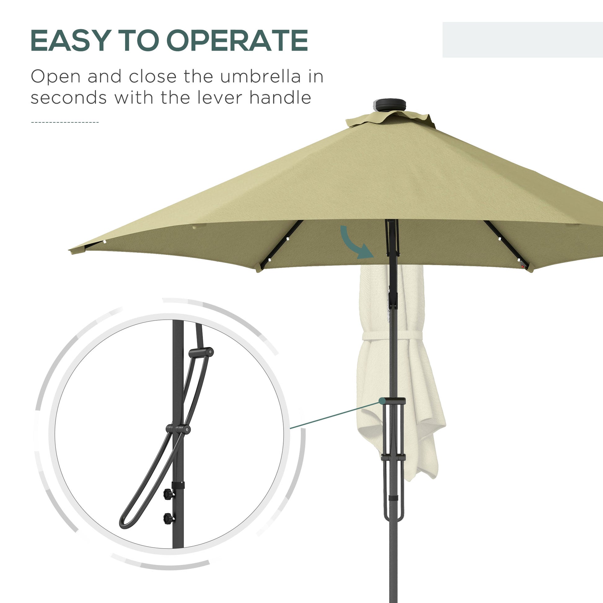 Outsunny 3(m) Solar LED Cantilever Parasol, Beige