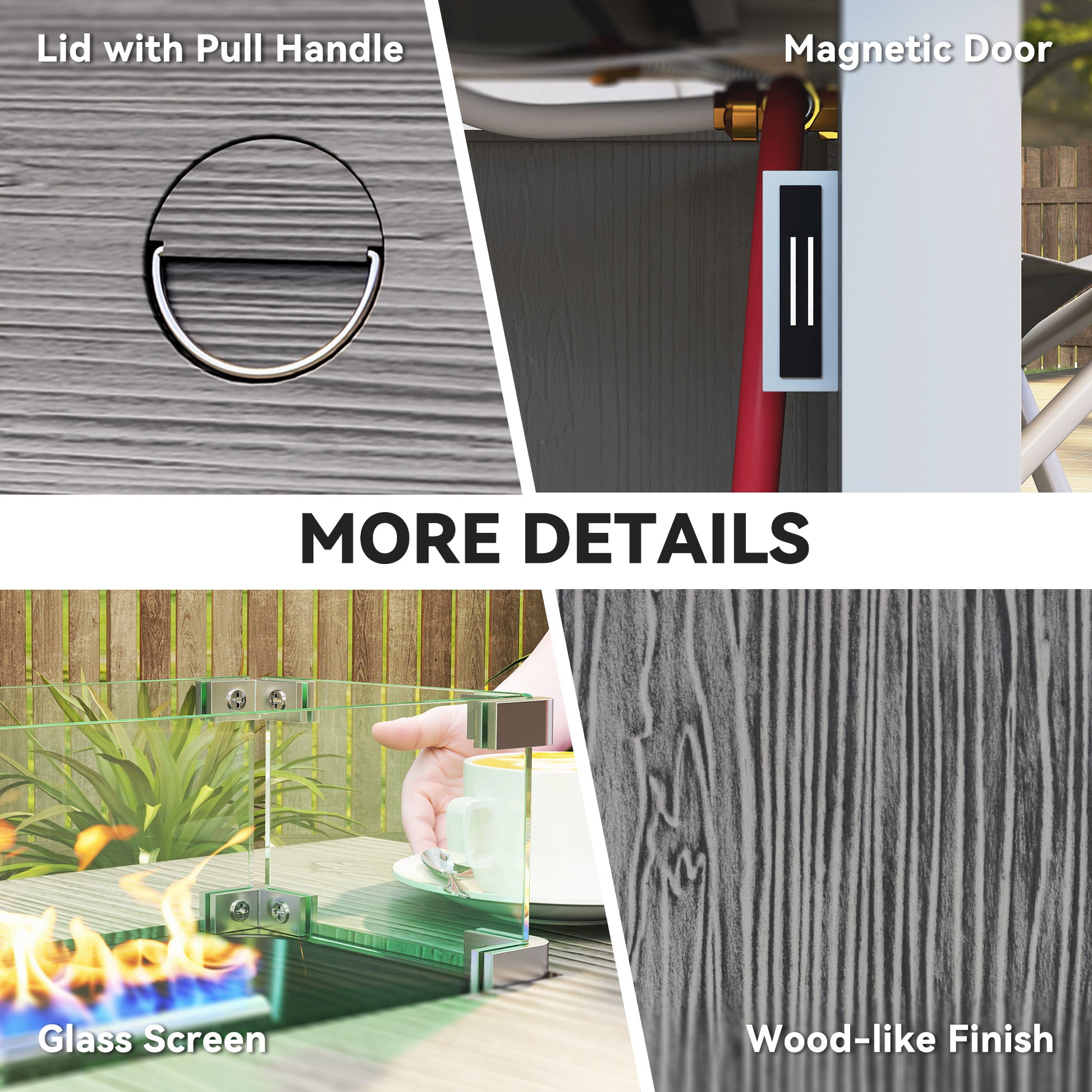 Outsunny 50,000 BTU Gas Fire Pit Table with Cover and Glass Screen - Dark Grey