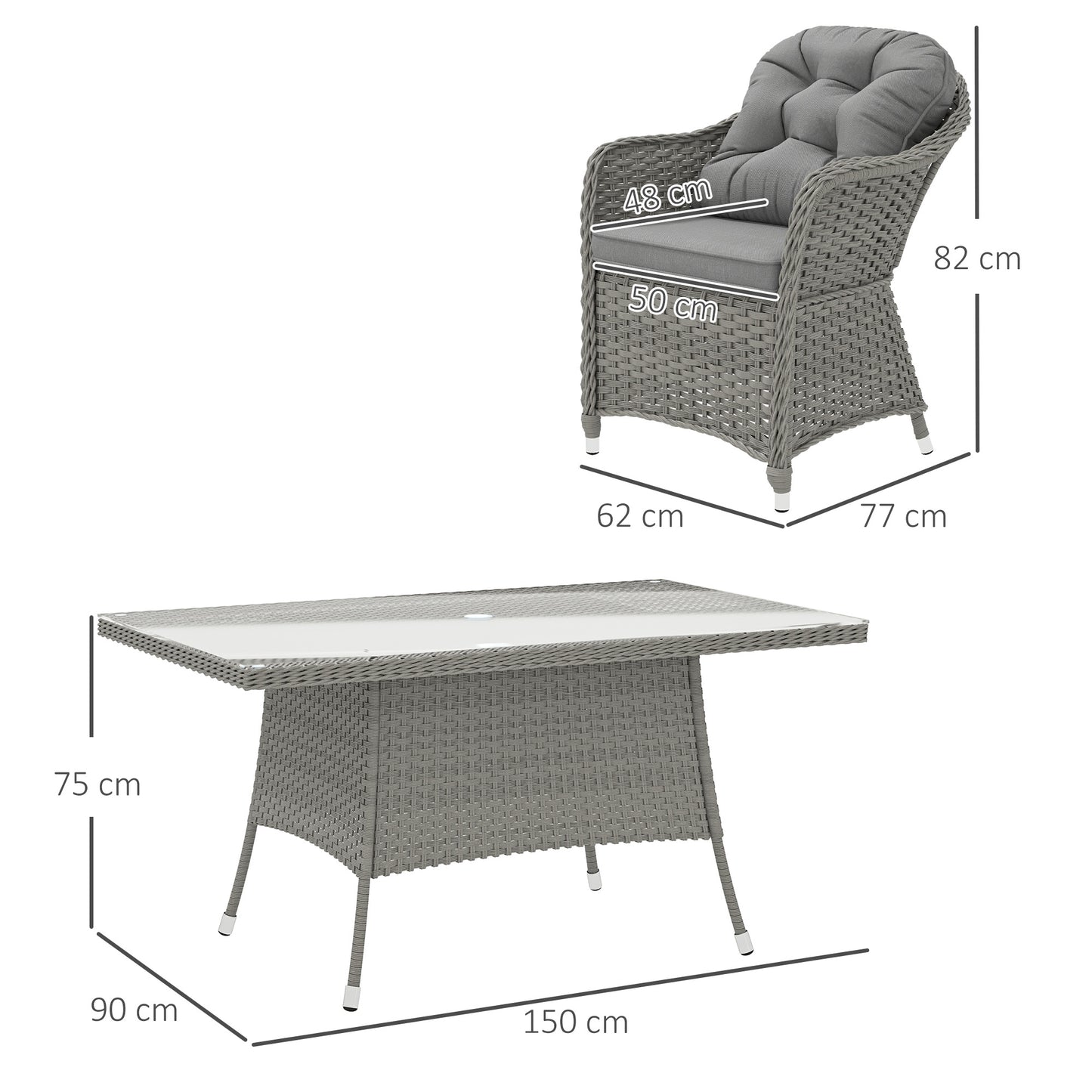 Outsunny Seven-Piece Rattan Dining Set - Light Grey
