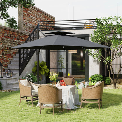 Outsunny 2.5m Cantilever Parasol with Solar Powered LED Lights, 360° Rotation, Tilt Adjustment, Crank Handle, Dark Grey