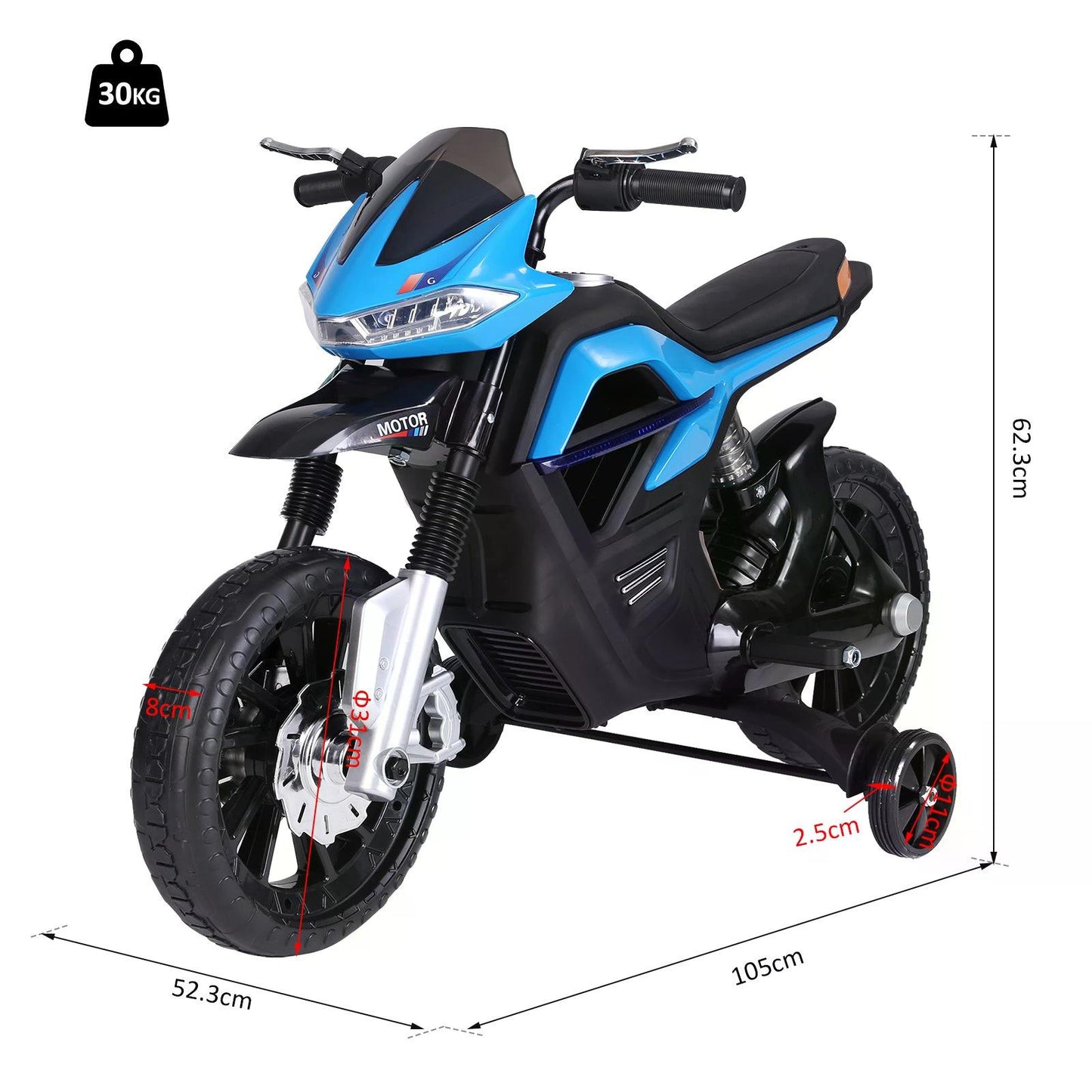 HOMCOM  Ride On Kids Electric Motorbike Scooter 6V Battery Powered w/ Brake Lights and Music Blue
