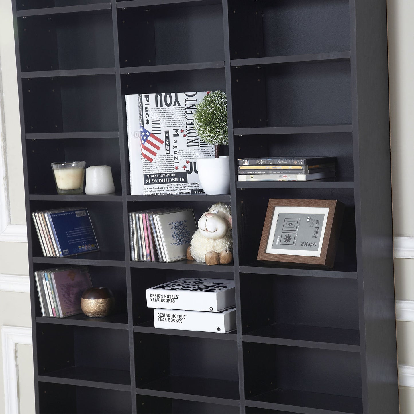HOMCOM CD / DVD Storage Shelf Storage Unit for 1116 CDs Height-Adjustable Compartments 102 x 24 x 195 cm Black
