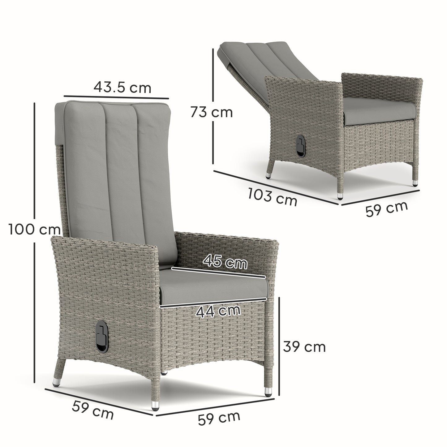 Outsunny 105°-150° Reclining Rattan Chair - Grey