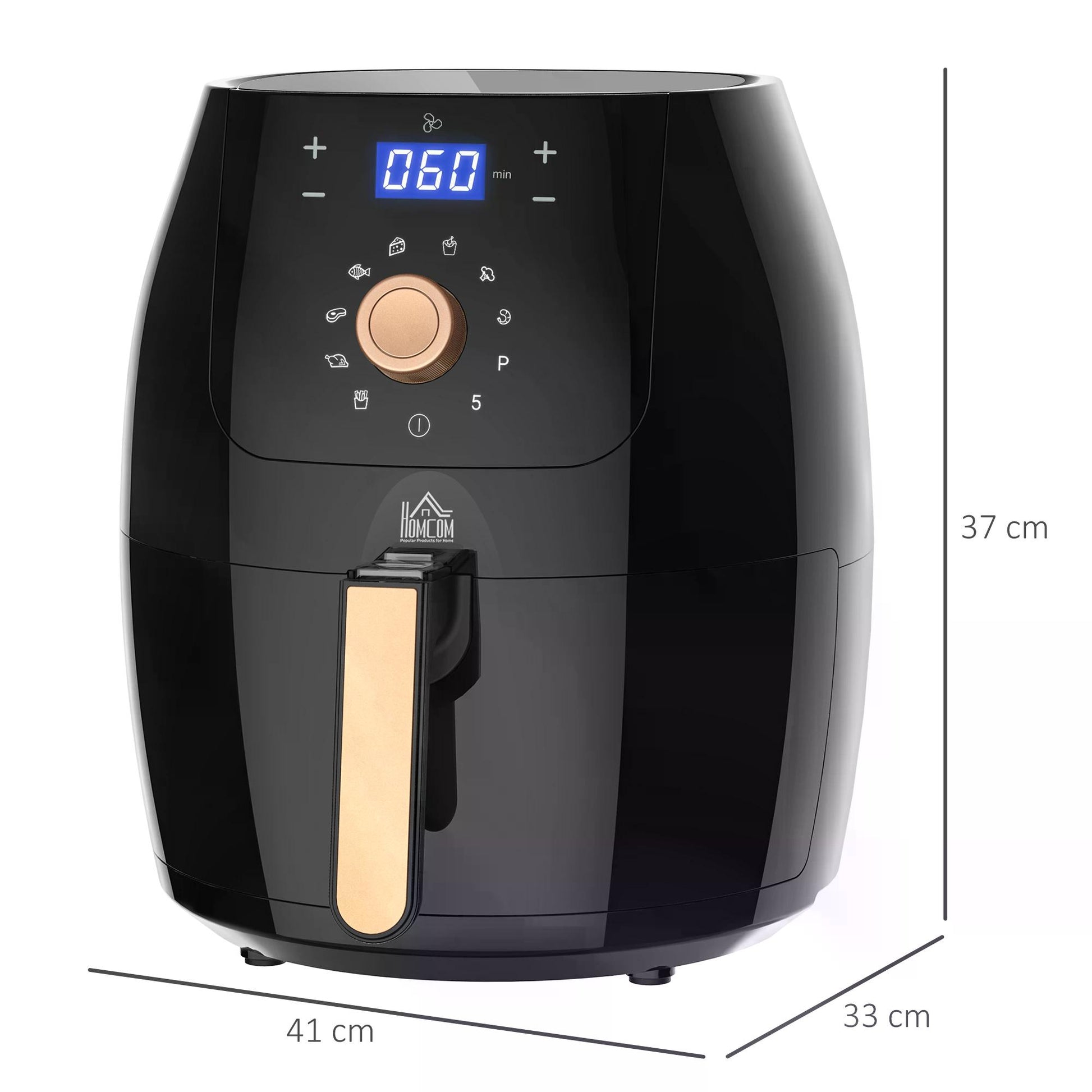 HOMCOM Digital Air Fryer 1700W 5.5L with Rapid Air Circulation System Adjustable Temperature 60 Min Timer for Healthy Oil Free Low Fat