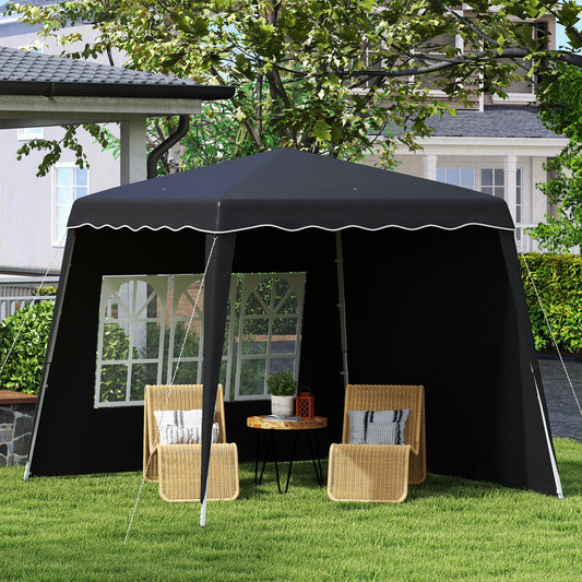 Outsunny 2.4 x 2.4m Two Wall Pop Up Gazebo - Black