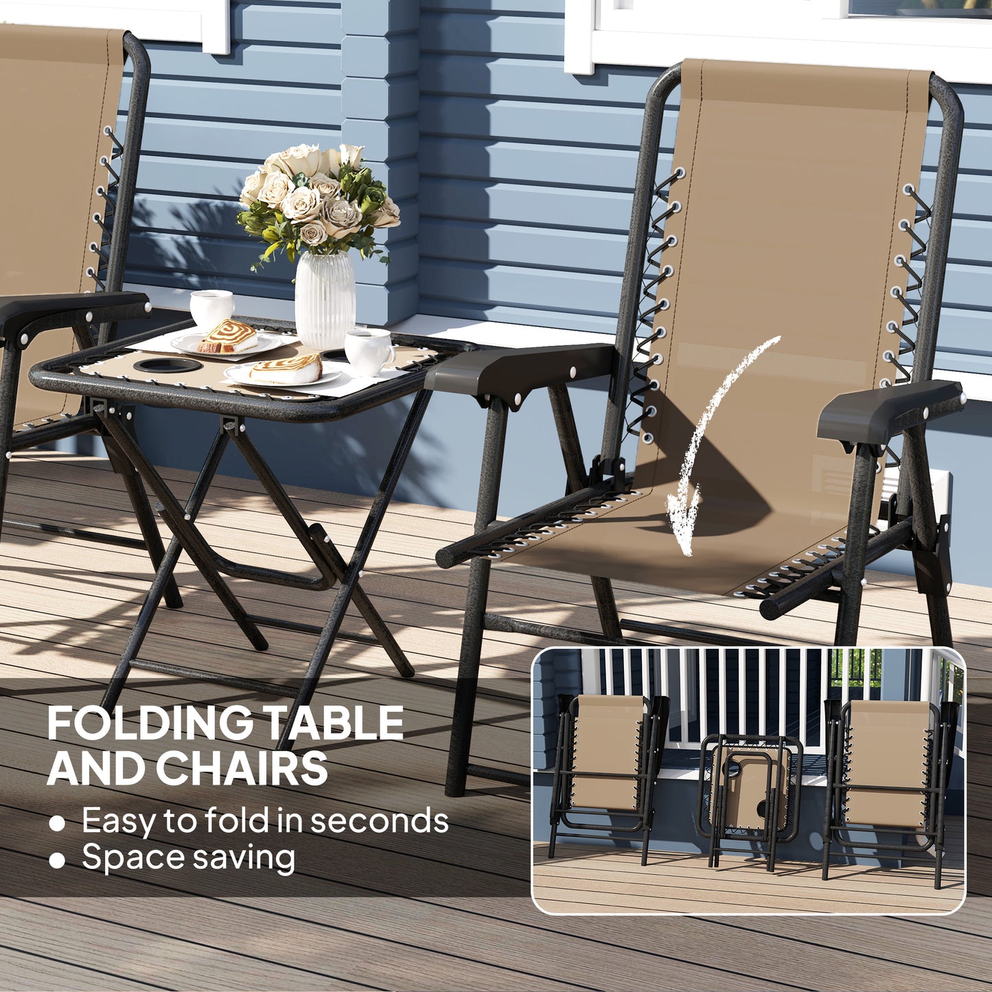 Outsunny Three-Piece Garden Table and Chair Set - Khaki
