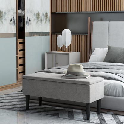 HOMCOM 15" Modern Ottoman Storage Box with Wooden Legs, 47L Storage Ottoman Holds up to 120KG, for Living Room, Bedroom, Grey