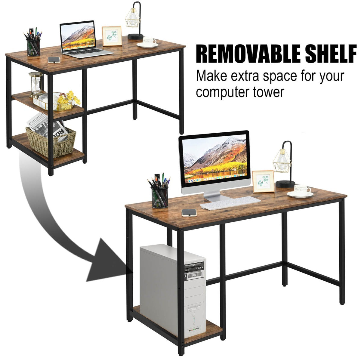 Industrial Styled Computer Desk / Writing Table with Storage Shelves