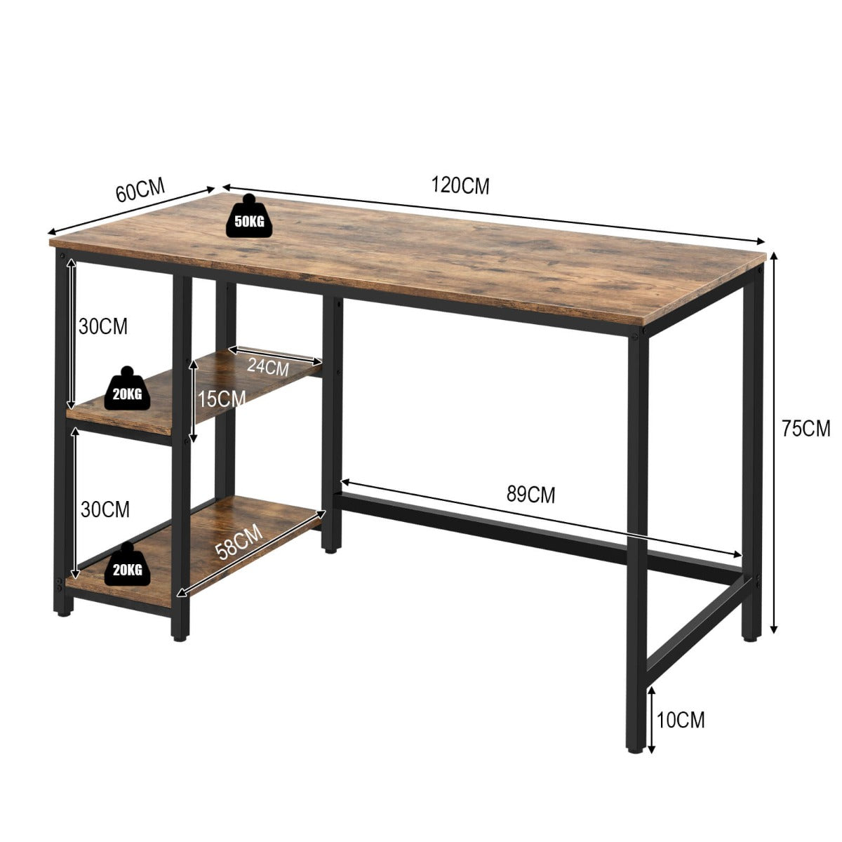 Industrial Styled Computer Desk / Writing Table with Storage Shelves