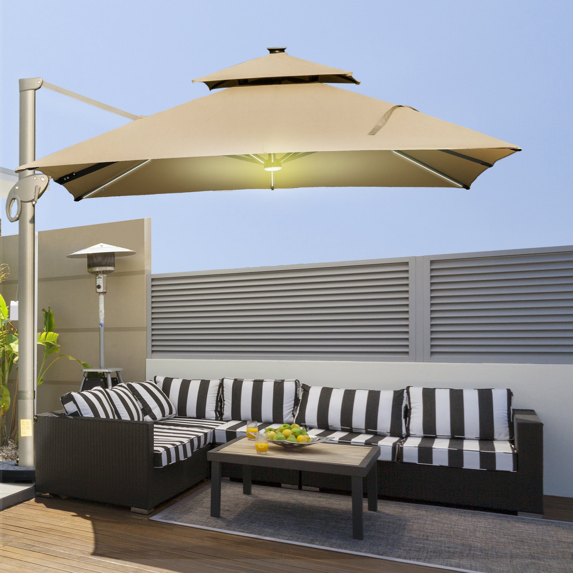 Outsunny 3 x 3(m) Aluminium Sun Square Canopy Top w/ Adjustable Pole Angle Khaki