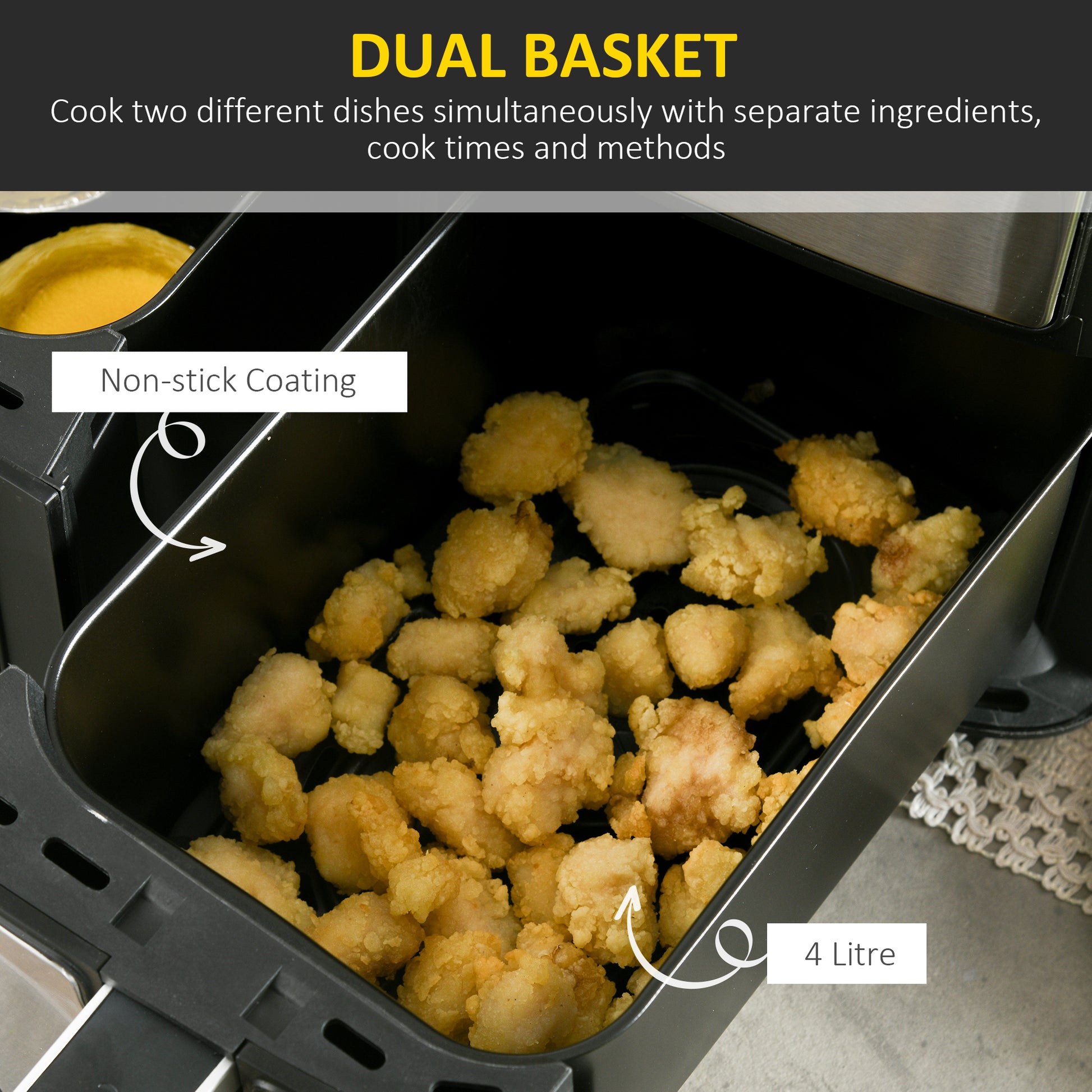 HOMCOM Dual Zone Air Fryer, 10-in-1 8L with Sync Cook & Sync Finish, 60-Minute Timer for Oil Free & Low Fat Cooking, 2400W