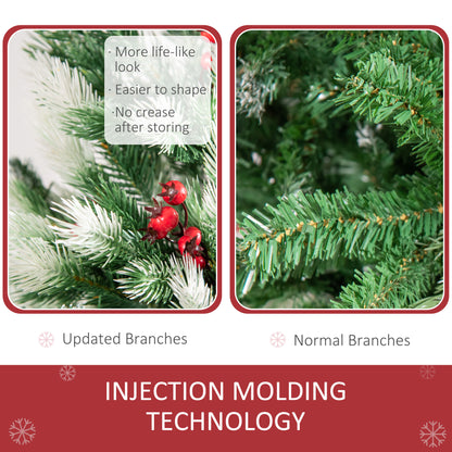 HOMCOM 6ft Artificial Snow-Flocked Pine Tree Holiday Home Christmas Decoration with Red Berries, Automatic Open - Green