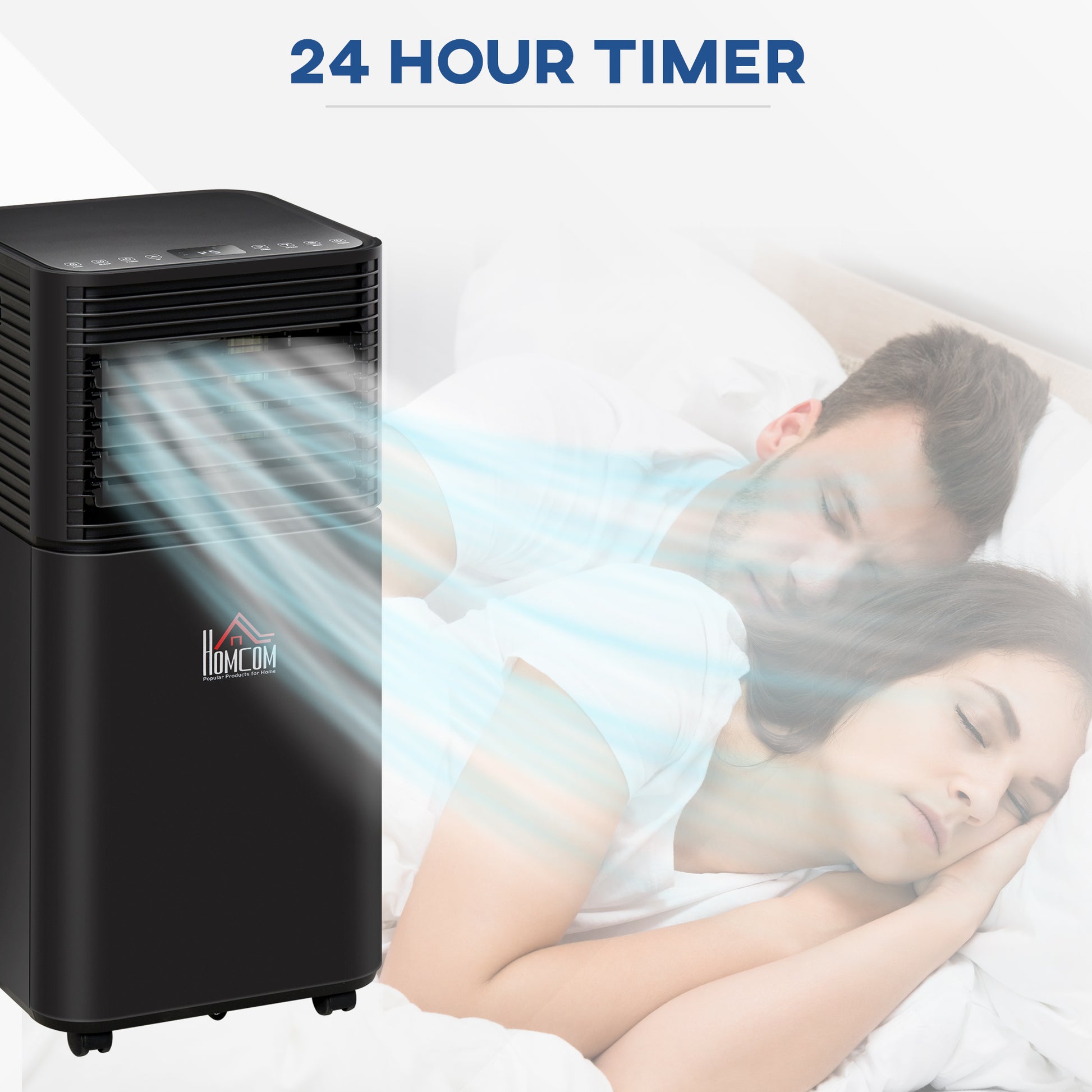 HOMCOM 7000BTU 4-In-1 Compact Portable Mobile Air Conditioner Unit Cooling Dehumidifying Ventilating w/ Fan Remote LED 24H Timer Auto Shut-Down Black