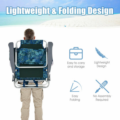 Set of 2 Folding Beach Chair Set with Headrest and Cup Holder-Blue