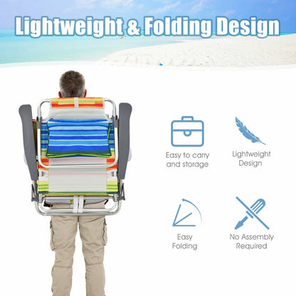 Set of 2 Folding Beach Chair Set with Headrest and Cup Holder-Multicolor
