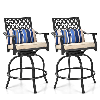 Set of 2 Outdoor Bar Height Chairs with Steel Frame