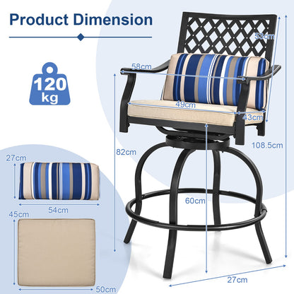 Set of 2 Outdoor Bar Height Chairs with Steel Frame
