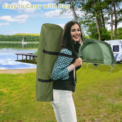 4-In-1 Portable Camping Cot Tent with Automatic Inflatable Mattress-Green