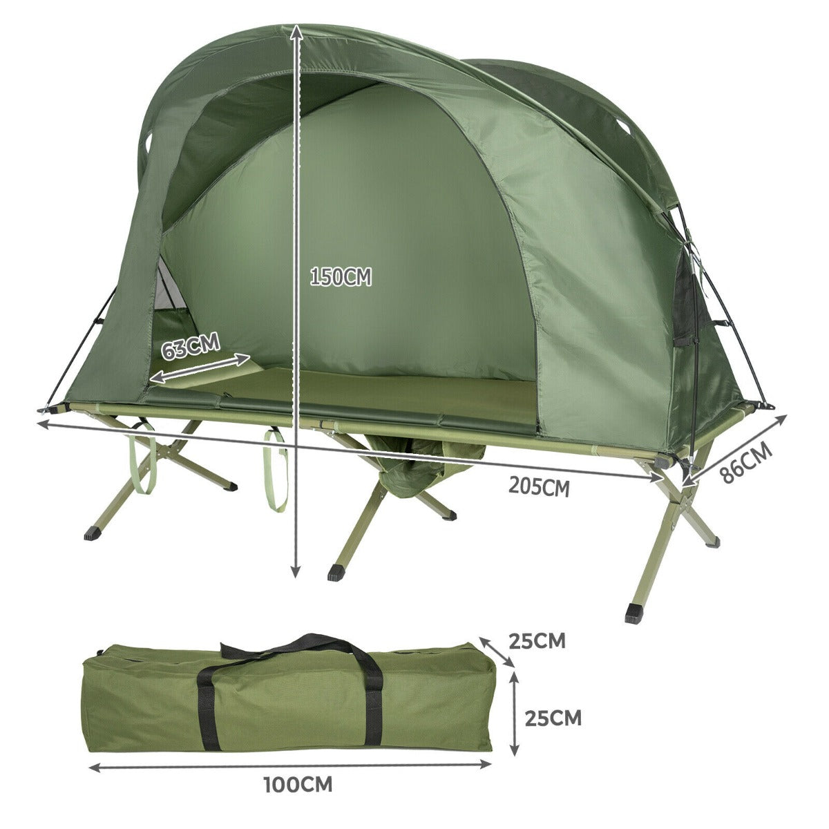 4-In-1 Portable Camping Cot Tent with Automatic Inflatable Mattress-Green