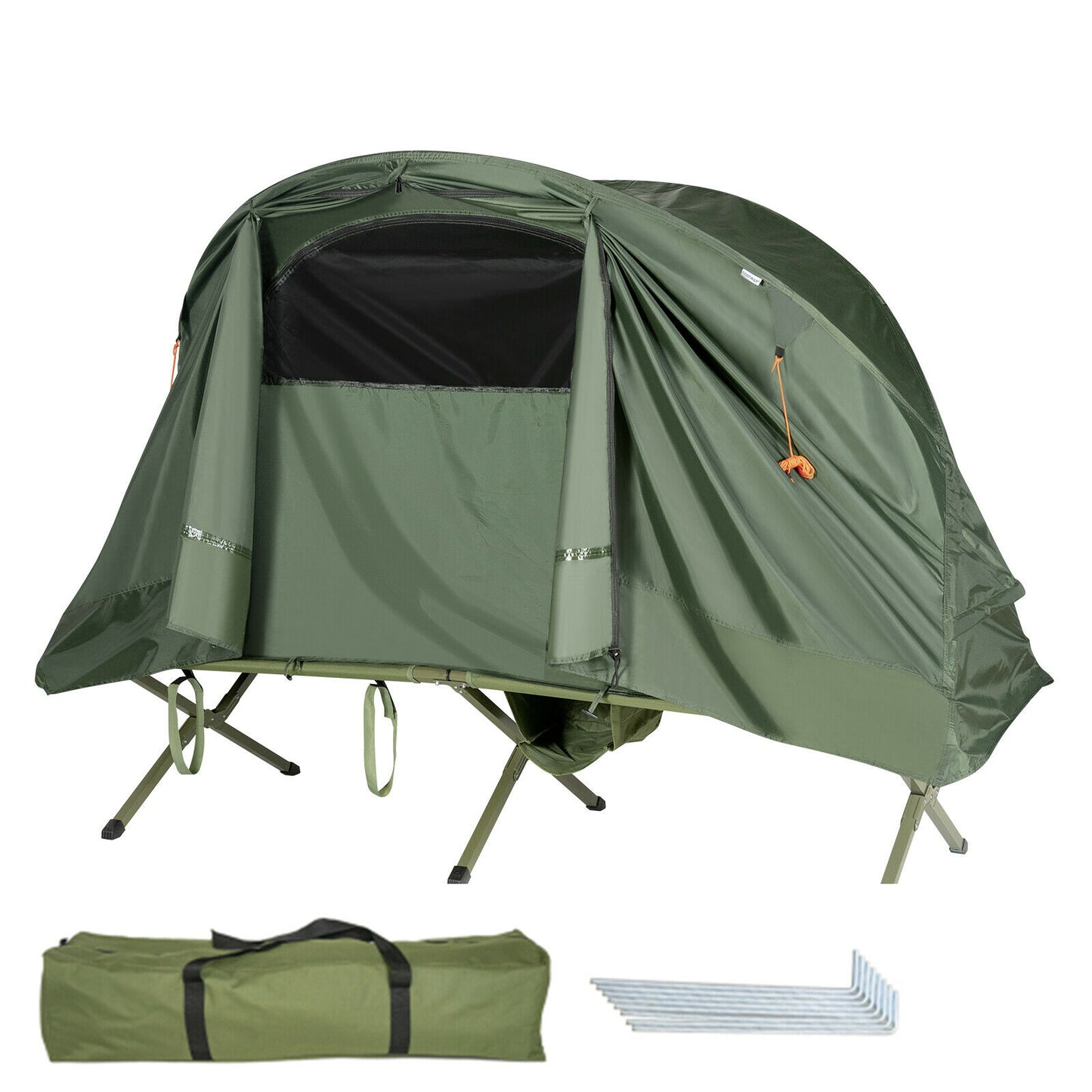 4-In-1 Portable Camping Cot Tent with Automatic Inflatable Mattress-Green