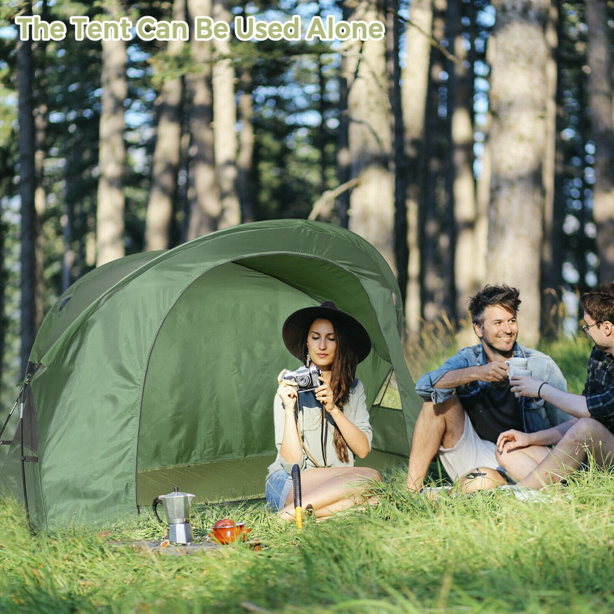 4-In-1 Portable Camping Cot Tent with Automatic Inflatable Mattress-Green