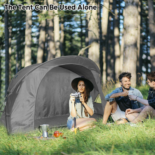 4-In-1 Portable Camping Cot Tent with Automatic Inflatable Mattress-Grey