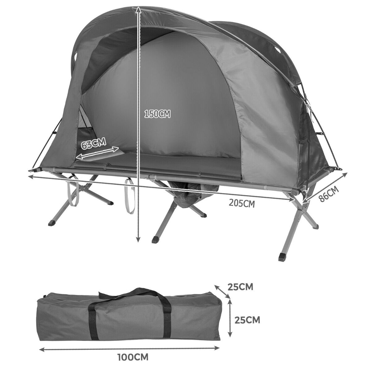 4-In-1 Portable Camping Cot Tent with Automatic Inflatable Mattress-Grey