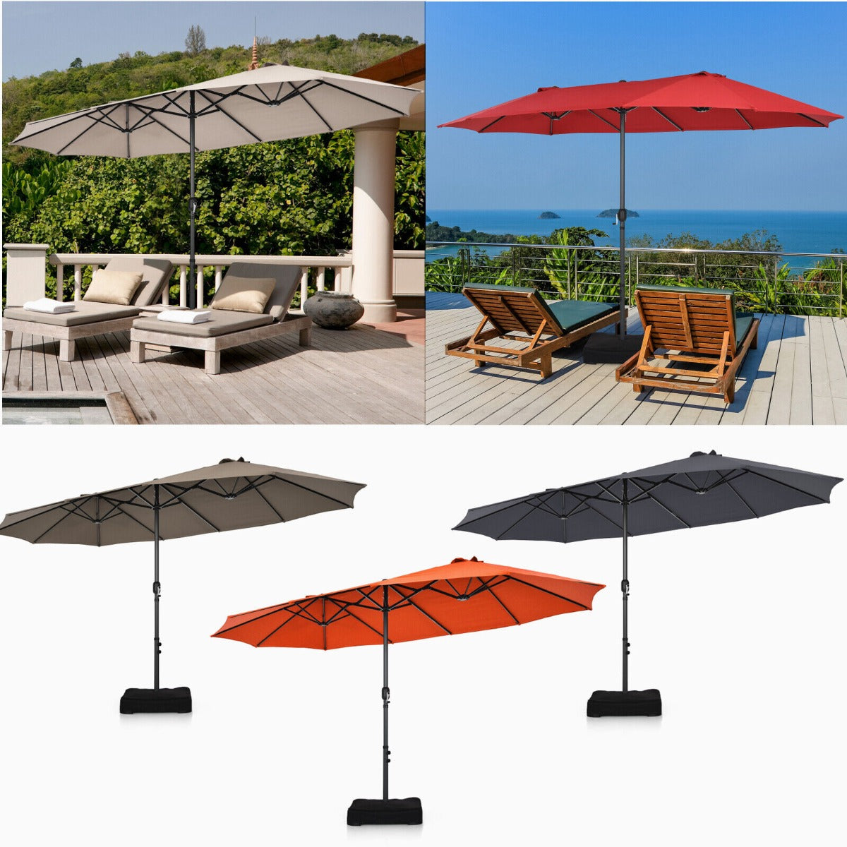 450CM Double Sided Outdoor Umbrella Twin Size with Crank Handle-Beige