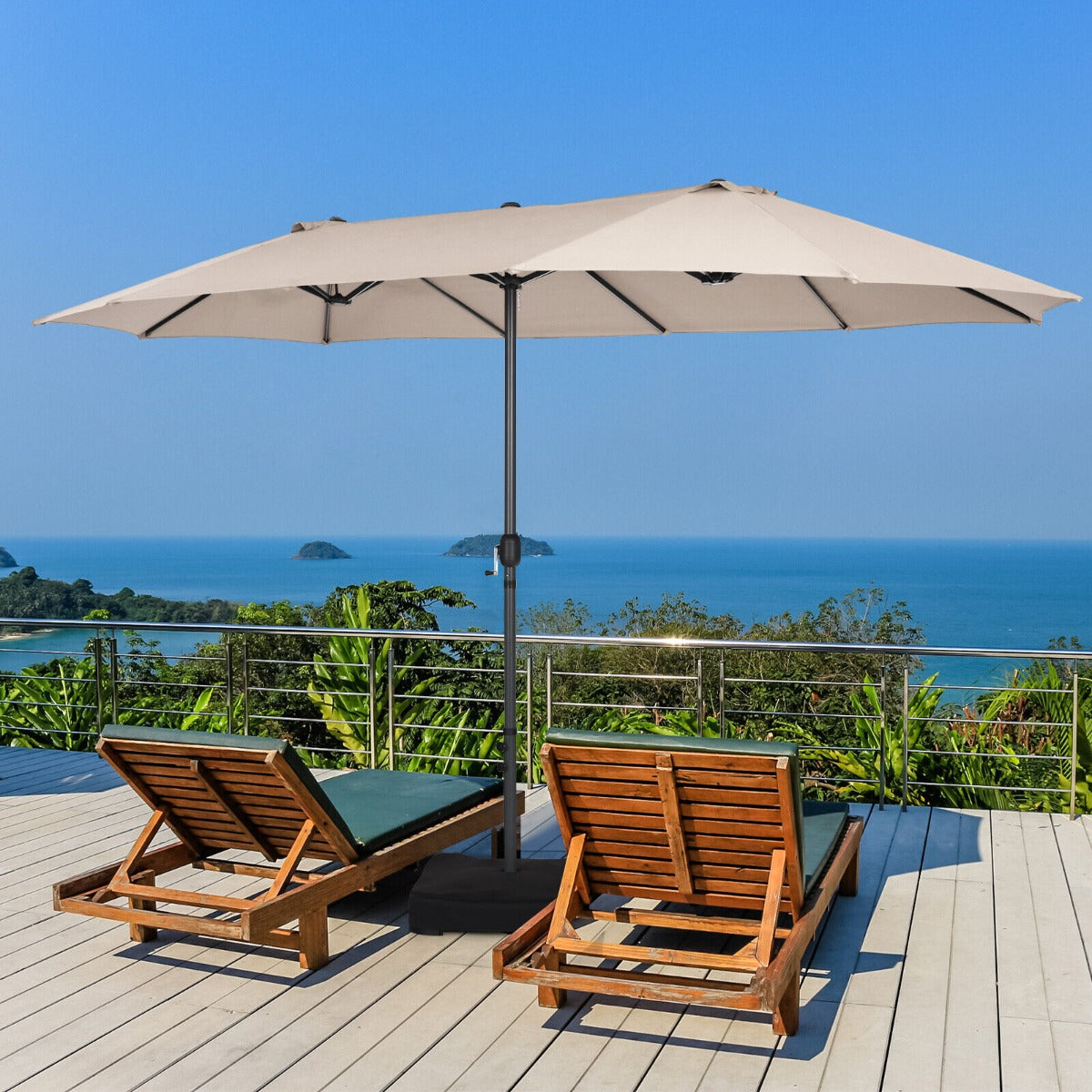 450CM Double Sided Outdoor Umbrella Twin Size with Crank Handle-Beige