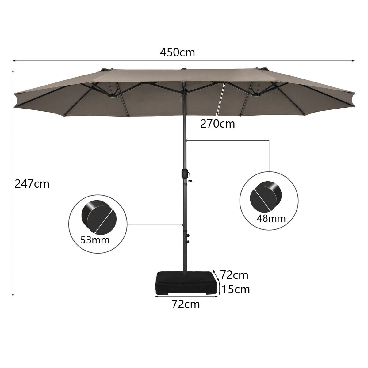 450CM Double Sided Outdoor Umbrella Twin Size with Crank Handle-Coffee