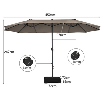 450CM Double Sided Outdoor Umbrella Twin Size with Crank Handle-Coffee