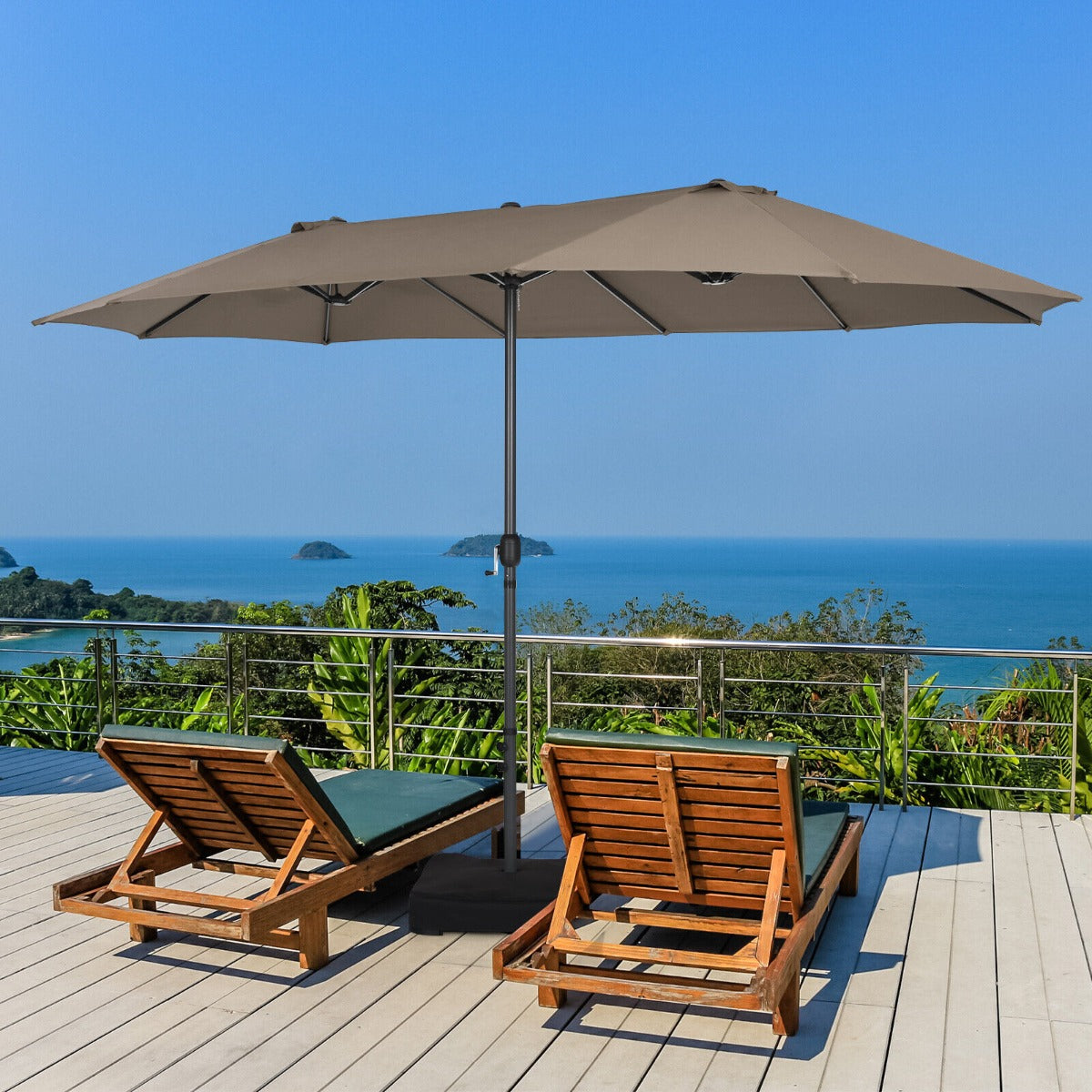 450CM Double Sided Outdoor Umbrella Twin Size with Crank Handle-Coffee