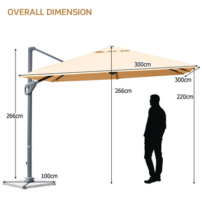3m Patio Cantilever Umbrella with 4-Level Tilting Adjustment and Crank Handle-Beige