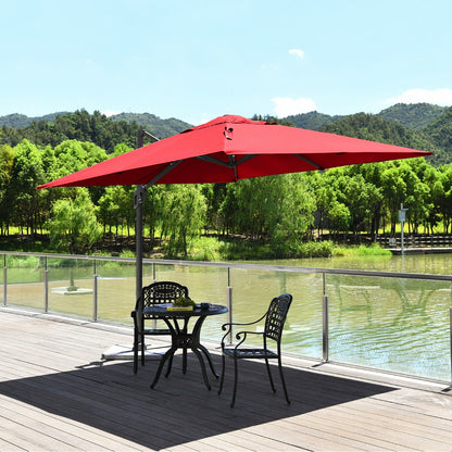3m Patio Cantilever Umbrella with 4-Level Tilting Adjustment and Crank Handle-Red