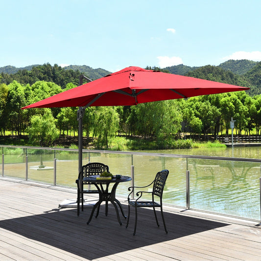 3m Patio Cantilever Umbrella with 4-Level Tilting Adjustment and Crank Handle-Red