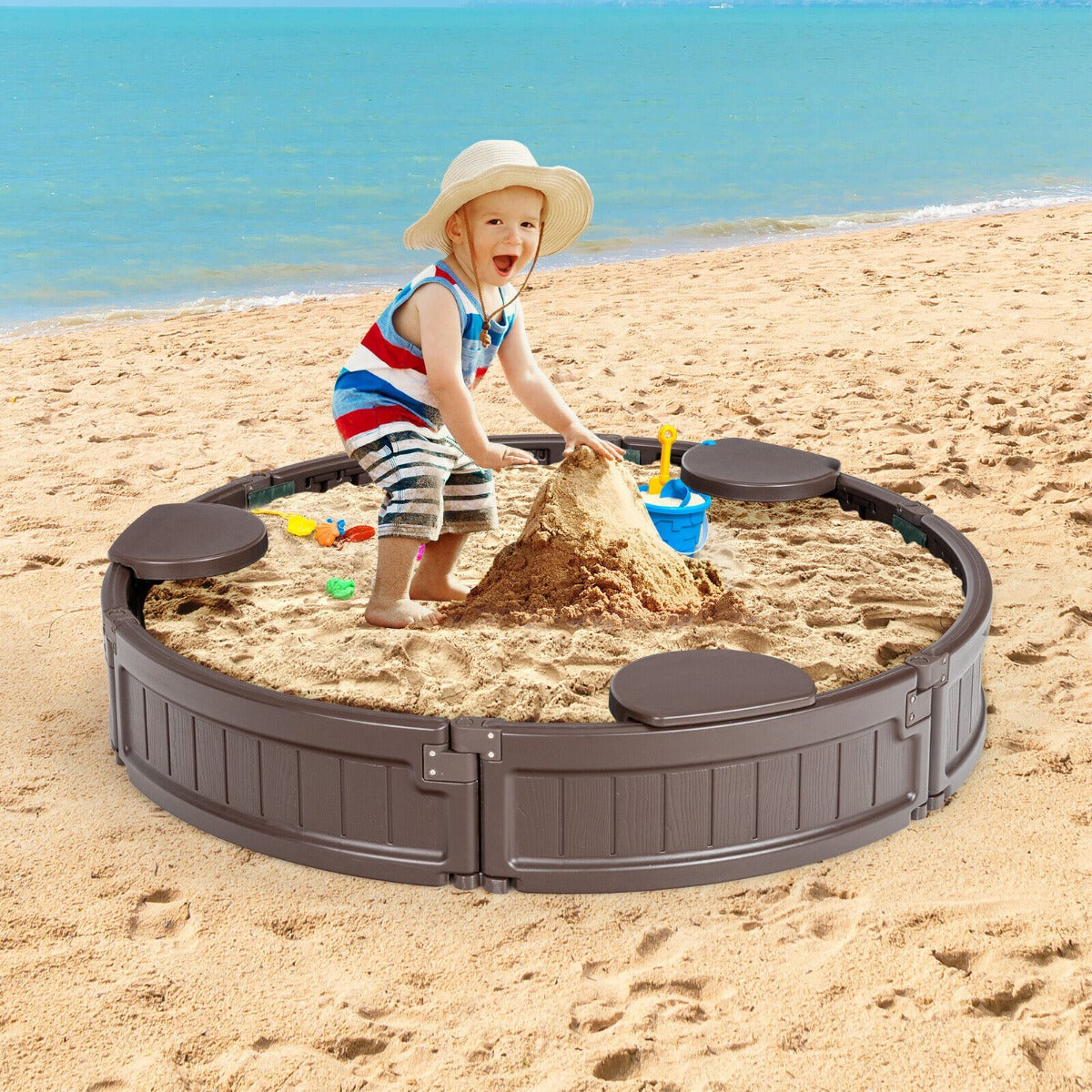 4 Feet Elliptic Round w/Waterproof Cover Bottom Liner-Brown