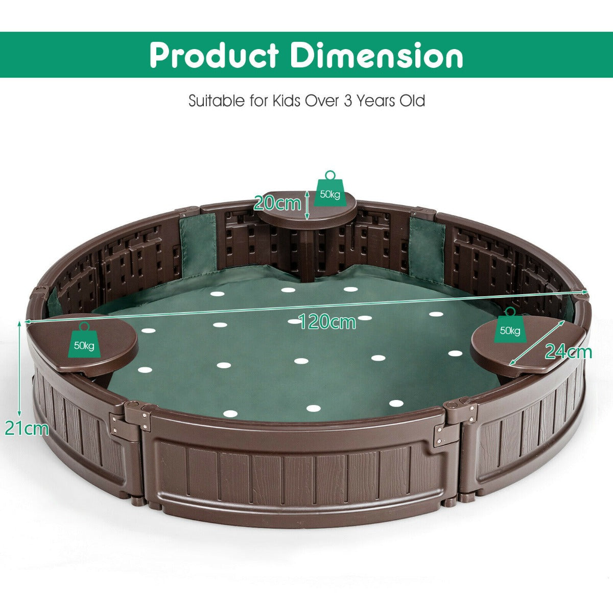 4 Feet Elliptic Round w/Waterproof Cover Bottom Liner-Brown