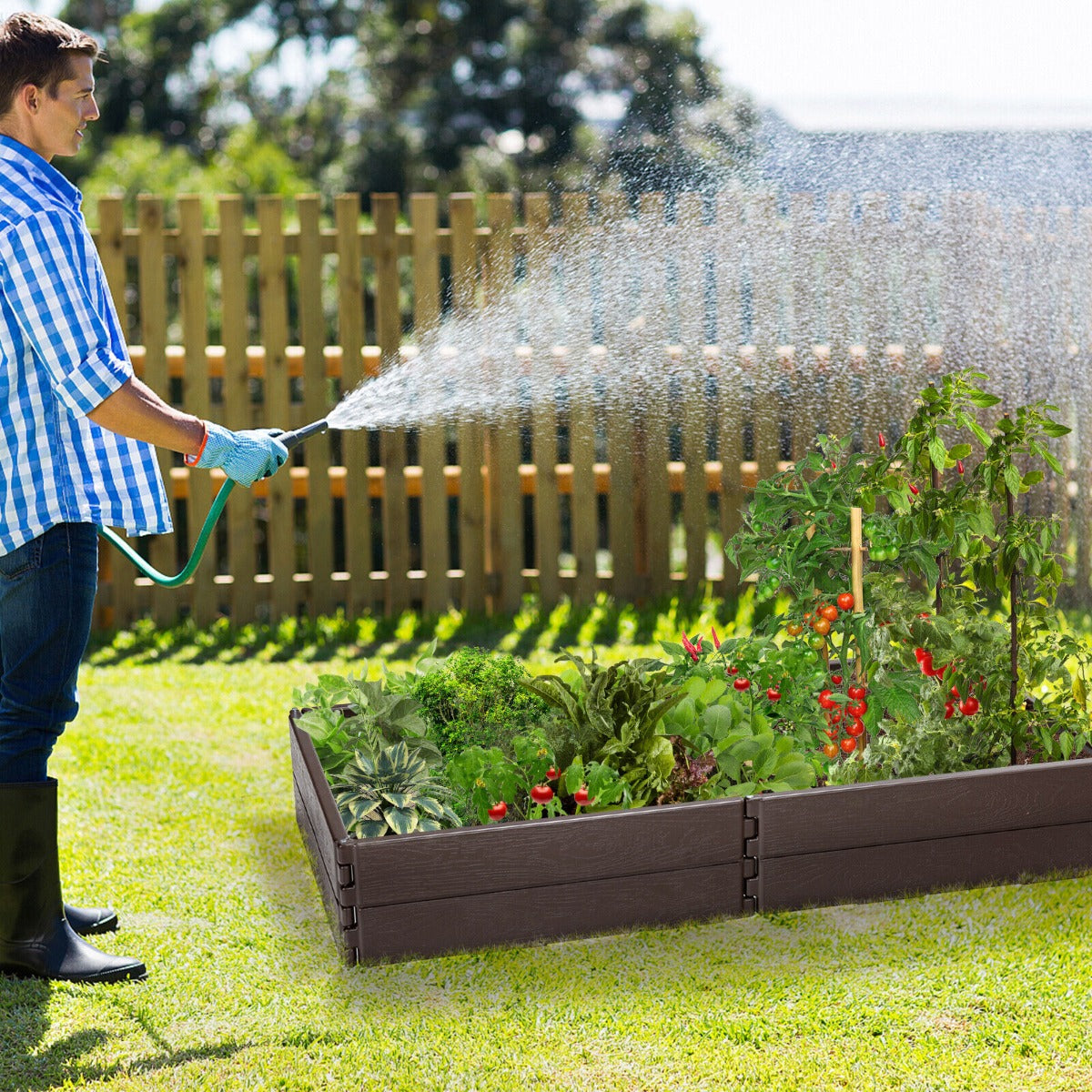 Raised Garden Bed Kit with Metal Stakes and Open Bottom