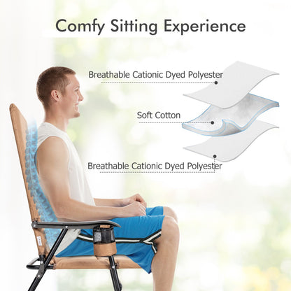 Portable Padded Folding Camping Chair with Cup Holder and Armrest-Brown
