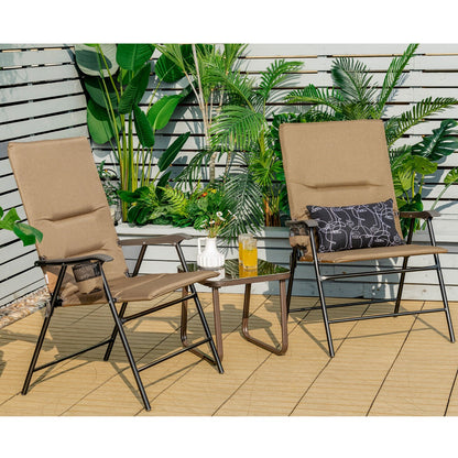 Portable Padded Folding Camping Chair with Cup Holder and Armrest-Brown