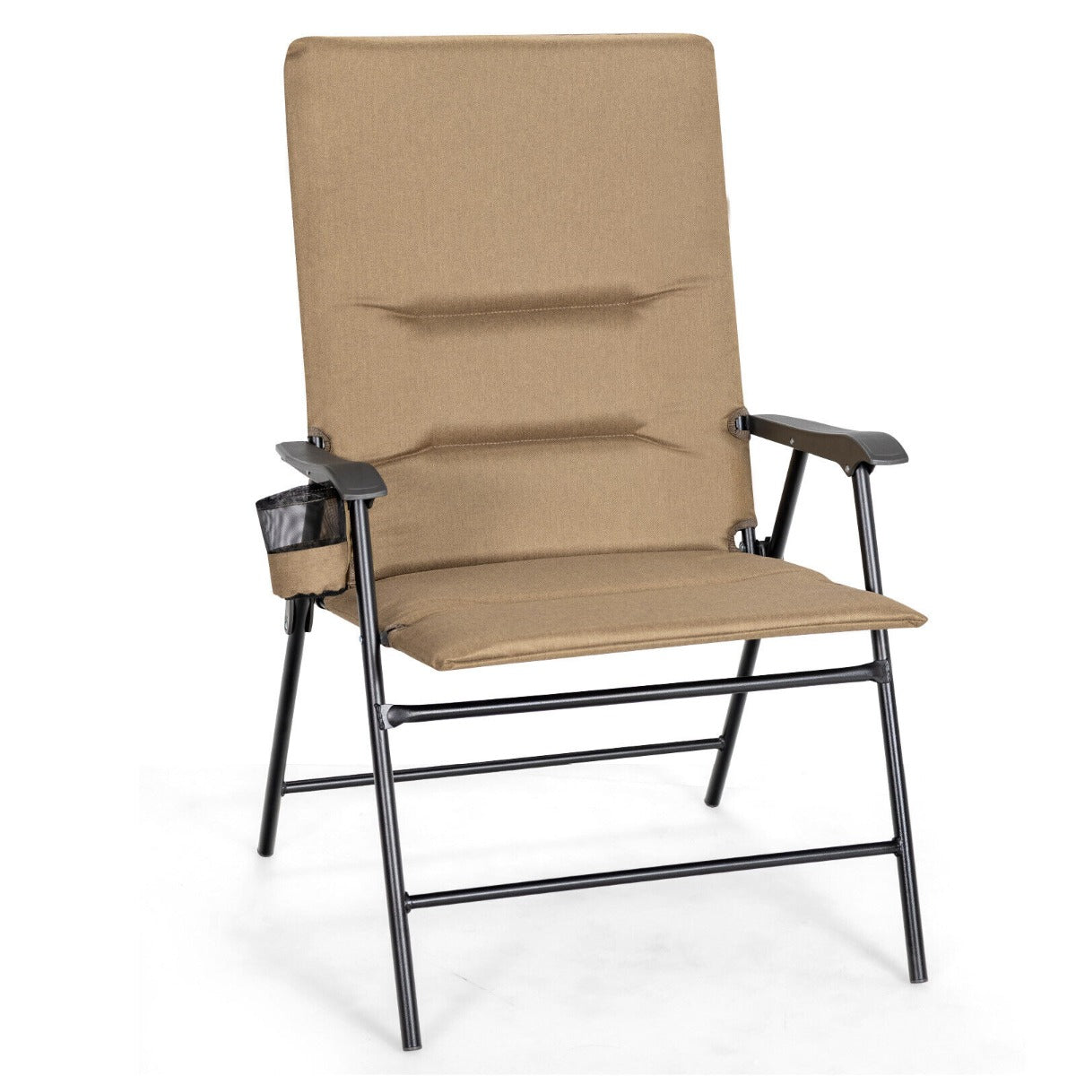 Portable Padded Folding Camping Chair with Cup Holder and Armrest-Brown