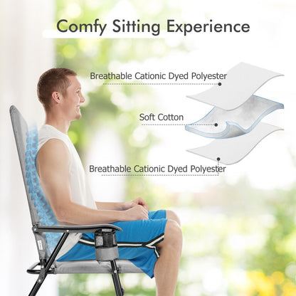 Portable Padded Folding Camping Chair with Cup Holder and Armrest-Grey