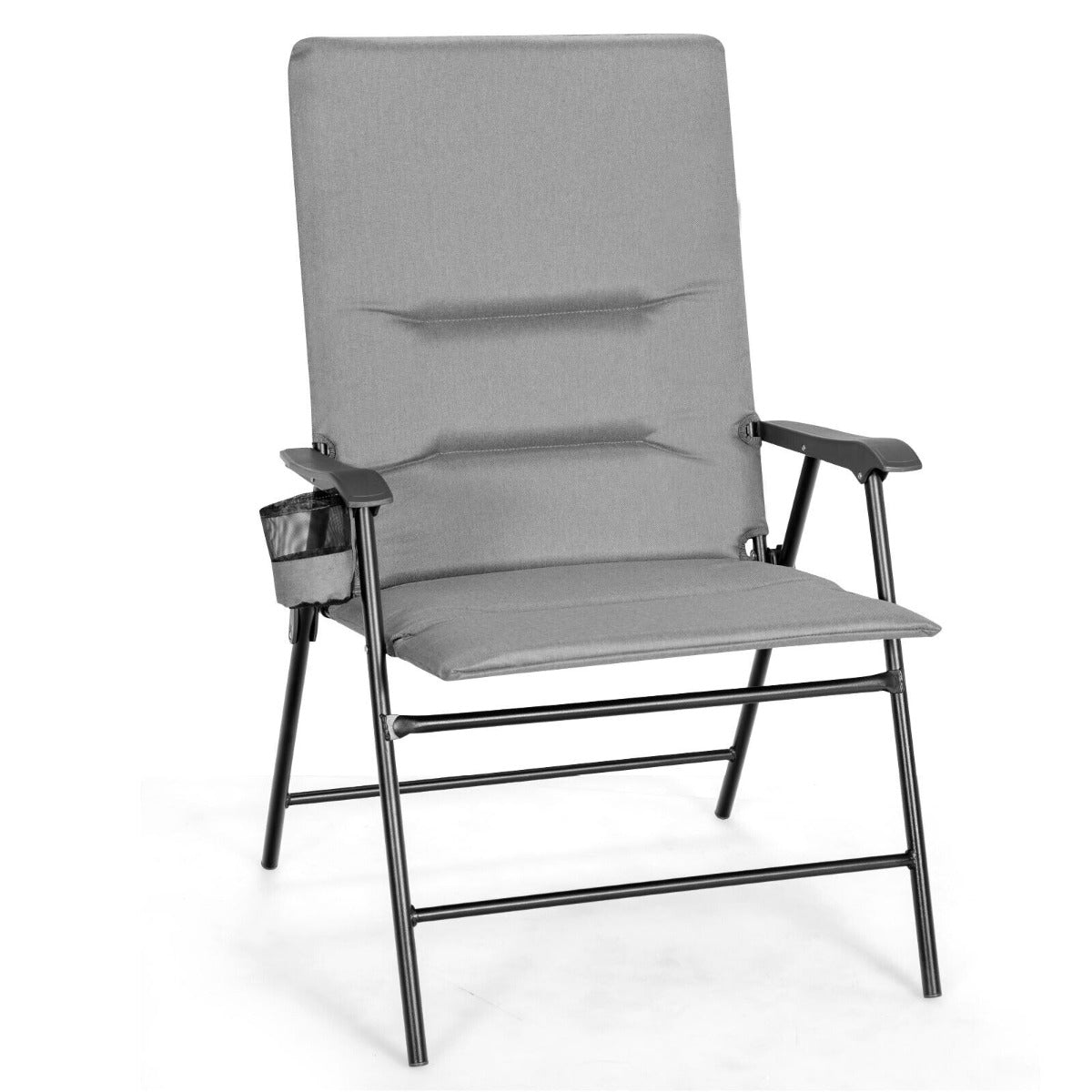 Portable Padded Folding Camping Chair with Cup Holder and Armrest-Grey