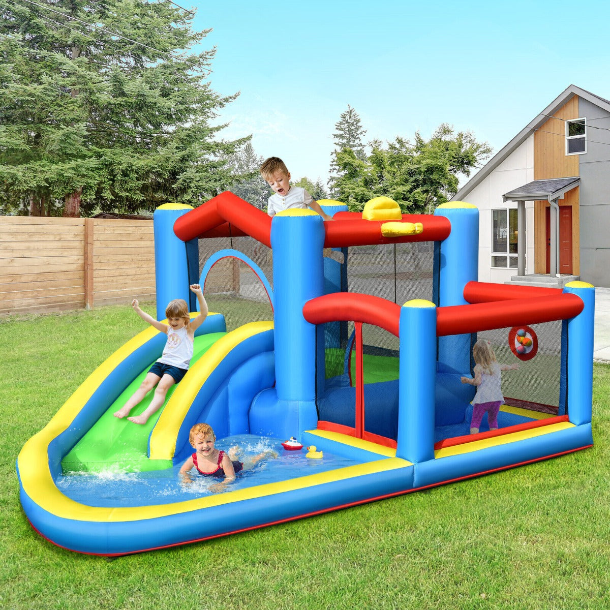 Kids Inflatable Trampoline Bouncy House with Slide and Target Balls