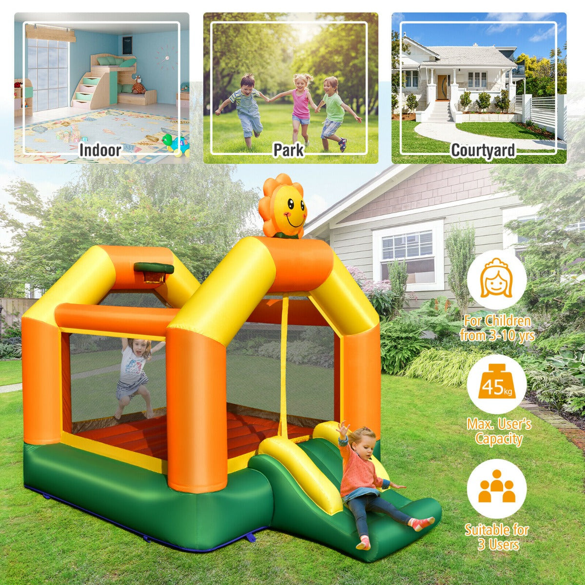 Inflatable Bounce House with Slide and Basketball Rim